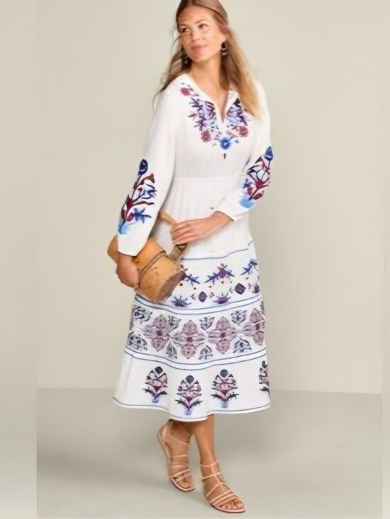 Soft Surroundings Dresses & Skirts - SOFT SURROUNDINGS Sarnia Embroidered  Midi Cotton Gauze Dress XLarge